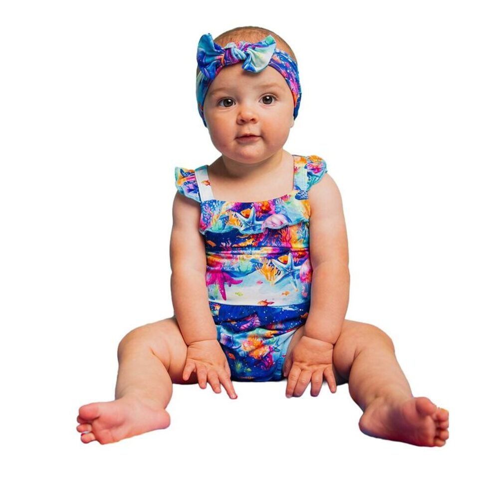 Bums & Roses Girls Current Crew Bubble Romper, Multicolor